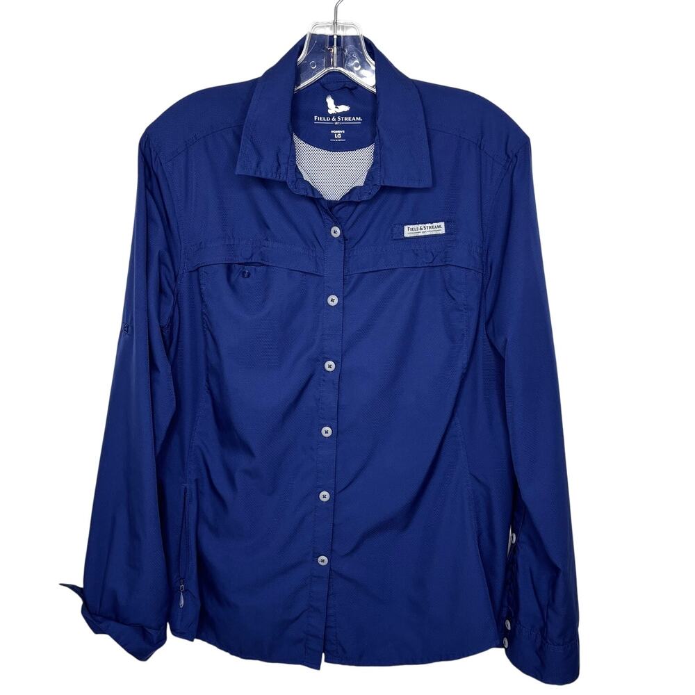 Field & Stream Wms Large Blue Utility Ls Button U… - image 1